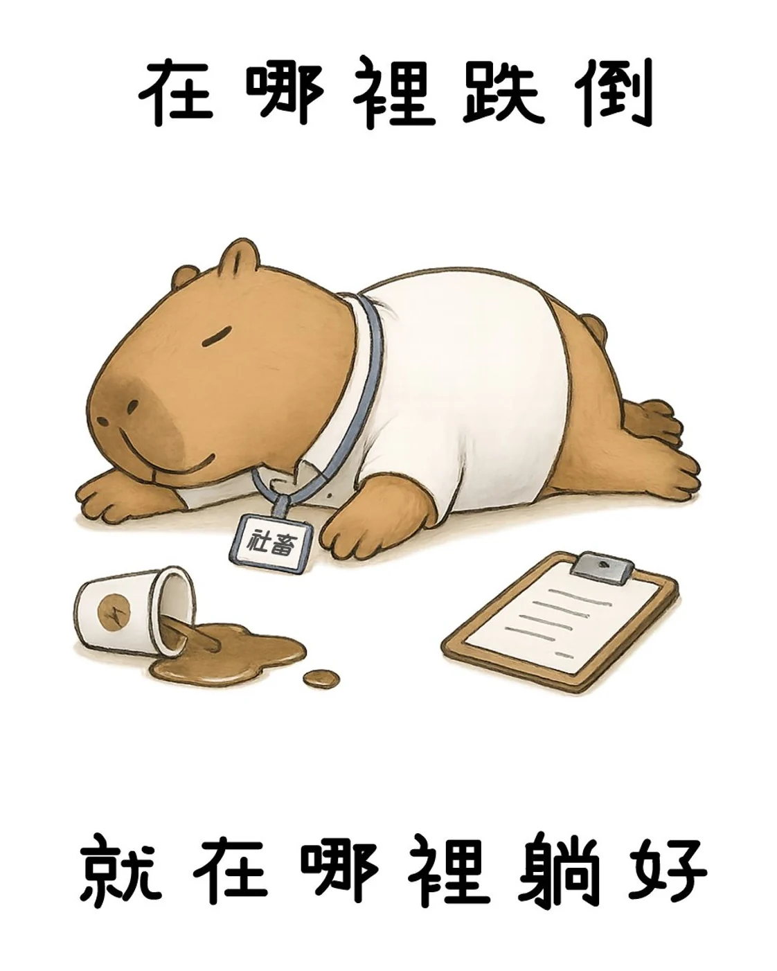 AI 生成水豚躺平梗圖範例